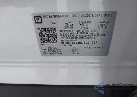 2022 Chevrolet Blazer Awd 3Lt из США, поврежденный, VIN 3GNKBJR40NS164967